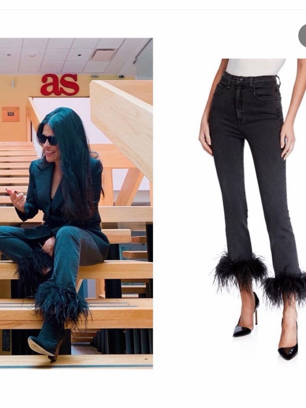 Veronica Beard Black Feather-Trim Ankle Jeans